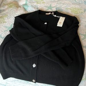 NWT black cardigan Tory Burch with rhinestone buttons.